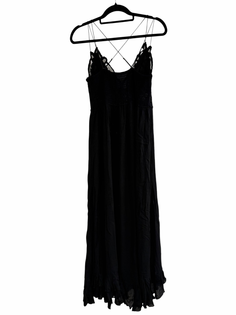 ✅ Free People Black Lace-Trim Maxi Dress size L - Picture 2 of 14
